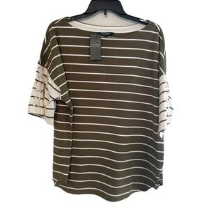 Ralph Lauren Boxy 3/4 Sleeve Blouse in Brown and Green